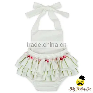 Summer Infant Fairy Clothes Plant Blank White Flower Printed Halter Ruffle Design Newborn Baby Girl Dressy Floral Romper thumbnail-2