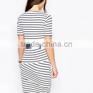 New Fashion Elegant Dress Short Sleeve High Quality Stripe Knitted Maternity Clothes thumbnail-3