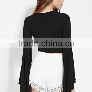 Women's Fashion Deep V Neck Sexy Trumpet Sleeve t Shirt Wholesale thumbnail-2