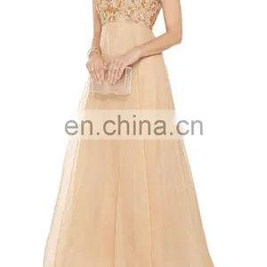 Fashion White Gold Bead and Sequin Embellished Dresses for Women, Silk Gown Evening Dress thumbnail-2