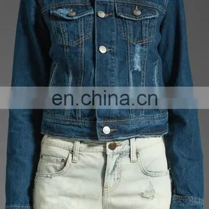 Wholesale Long Sleeve Denim Jacket Button Wash Light Blue Oversize Women Denim Jacket thumbnail-4