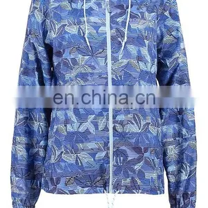 Blue Hooded Printed Women Custom Windbreaker Jacket thumbnail-6