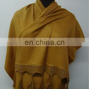 Silk Pashmina Shawls With Leather Sued Trim thumbnail-1