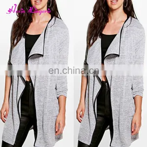 No Moq Factory Price Ladies Cardigan Stand Collar Long Sleeve Cotton Long Coat thumbnail-1