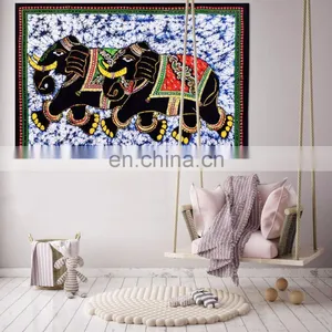 Elephant Pair Batik Indian Cotton Poster Wall Hanging Tapestry Table Cloth Boho thumbnail-1