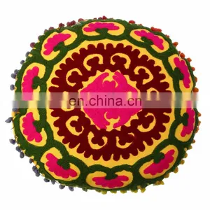 Ethnic Suzani Pom Pom Cushion Cover Vintage Throw Pillows Boho Decorative Shams thumbnail-1