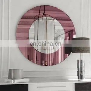 Gold Tinted Large Round Wall Silver Furniture Mirror for Decoration thumbnail-3