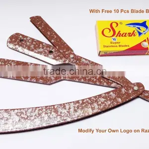 New Barber Salon Straight Razor - Metal Stainless Steel Razor - Barber Razor Brown Paper Coated (With Free Blades) thumbnail-1