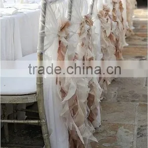 Fashionable Design Wholesale Blush Chiffon Ruffled Wedding Chair Cover Sash With Hood thumbnail-1