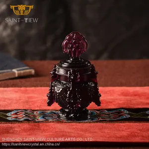Buddhism Liuli With Brass Lid & Saucer Auspicious Craft Holy Water Cup thumbnail-4