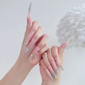 Cross-border European and American Ins Blue Full Diamond Chain Design Hot Girl Handmade Wearing Armor Press on Nails SUJB Wholesale thumbnail-5