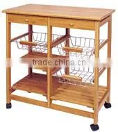 Natural Bamboo Kitchen Trolley With Baskets thumbnail-1