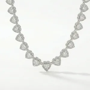 Iced Out Bling 5A Cubic Zirconia Halo CZ Cluster Heart Shaped Tennis Chain For Women Girlfriend Lover Wedding Choker Necklace thumbnail-2