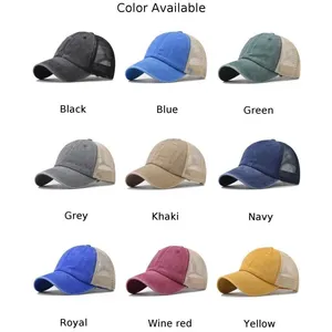 Washed Distressed Cotton Mesh Trucker Hat Vintage Blank Unstructured Baseball Cap Adjustable Back Outdoor Fishing Sun Hat Custom Logo Wholesale thumbnail-5