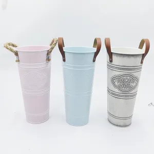Vintage Tall Metal Flower Bucket Set, Embossed 