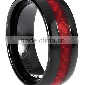 Ceramic Red Carbon Fiber Inlay Band (8 Mm) thumbnail-1