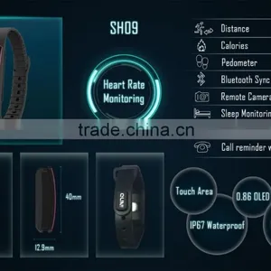 2016 Hot Selling Wholesale Sh09 Smart Bracelet , Waterproof Smart Bracelet SH09 With Heart Rate Monitor thumbnail-1