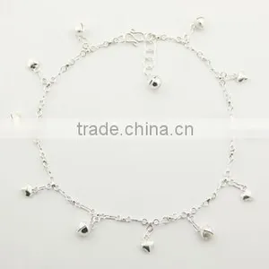 Sterling Silver Charms Anklet Fancy Chain Hearts & Spheres thumbnail-1