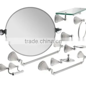 High End Luxury Wall Mounted Ceramic Bath Fitting Set 9pc Mirror, Glass Shelf, Towel Bars, Hook, TP Holder, Brush/tumbler Holder thumbnail-1