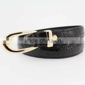 Women's Classic Patent PU Leather Belt With Gold Buckle /CROCO Faux Leather Belt for Lady thumbnail-3