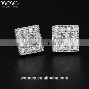 Hot Sale Round Double Side Brass Silver Square Sar Studs Boy Earring thumbnail-2