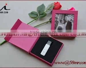Empty USB Gift Storage Packaging Box Linen Leather Paper With Photo Frame thumbnail-3