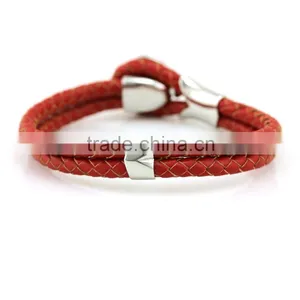 Pink Double Cords Cowskin Leather Bracelets With Stainless Steel Shield Closure for Women thumbnail-3