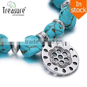 Fashion Jewelry High Quality Turquoise Stone Bracelet With Pendant and Metal Charm Bracelet thumbnail-4