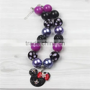 Purple Mickey Necklace and Satin Lace Flower Bowknot Hairband Baby Pendant Crystal Girl Necklace thumbnail-5