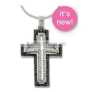 New Fashion Cross Necklace--handmade 925 Sterling Silver With Black CZ and White CZ thumbnail-1