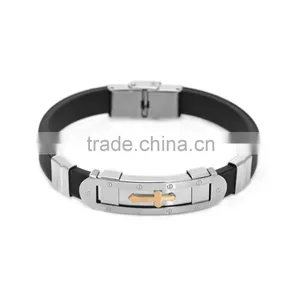64*9mm Black Silicone Bracelet With Cross Design Stainless Steel Clasp Bangles thumbnail-1