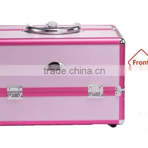 Sunrise Essential Pro Aluminum Makeup Train Case With Rolling Tray and Lock Pink Purple Colors thumbnail-3