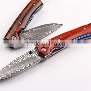 OEM Damascus Steel Pocket Knife With Survival Rope thumbnail-1