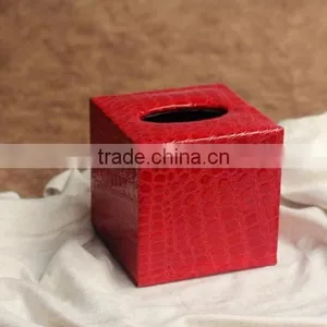 Red Square Leather Tissue Box thumbnail-1