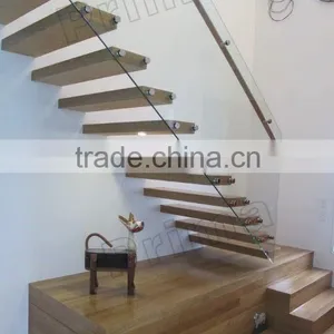 Prefabricated Wood Stairway, Staircase Stringer, Inside Glass Stairs thumbnail-2