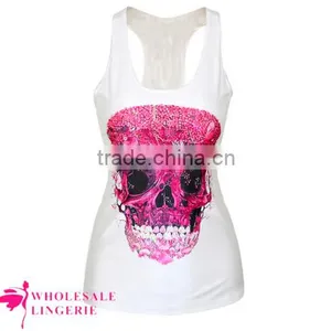 Cheap Pinky Skull Printed Summer White Tank Top BX123 Tank Top Women thumbnail-1