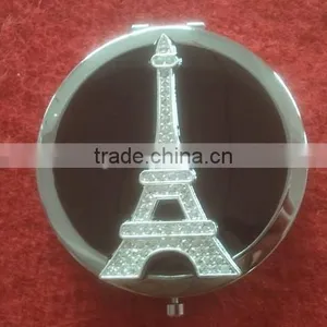 Small Black Round Compact Mirror With Decorative Eiffel Tower Decor thumbnail-1