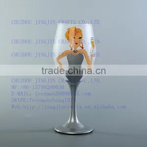Wedding Gift Frosted Decal Glass Goblet Coloured Long-stem Wine Glass thumbnail-4