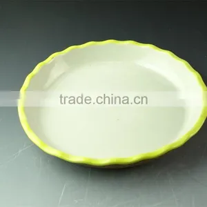 Stocklot Hot Sale Round Shape Yellow Line Glaze Ceramic Bakeware thumbnail-2