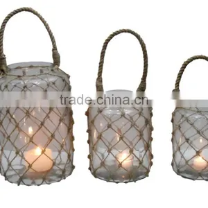 Glass Lanterns With Jute Handles thumbnail-1
