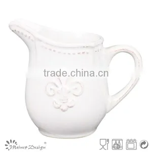 Delicate Creamy White Emboss Crockery Stoneware Houseware Dots Pattern Pitcher thumbnail-1