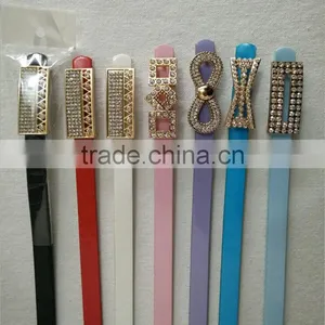 Wholesale Colourful Rhinestone Paved Alloy Buckle Sex Women Lady Thin PU Waist Belt thumbnail-1