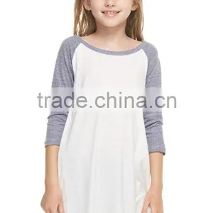Custom OEM Clothing Kids New Fashion Model Summer Spring 3/4 Sleeve Raglan Ruffle Casual Dress Long T Shirt Wholesale thumbnail-3