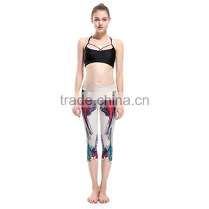OEM 88% Polyamide 12% Elastane Compression Legging Fit Tight Fitness Waist Flag Capri Pants thumbnail-5