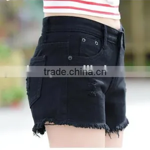 Hot Sell Summer Black Elegant Burrs Denim Women Shorts thumbnail-4