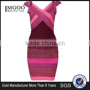 MGOO Wholesale Beautiful Women Dress Custom OEM/ODM Deep V Neck Bandage Dress Sexy Party Red Color Dress H701 thumbnail-3