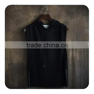 Wholesale Custom Fashion Summer Man Cotton High Quality Blank Sleeveless Zipper Mens Hooded Vest Hoodies thumbnail-3