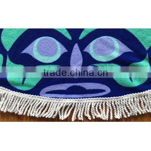 Printed Microfiber Round Beach Towel With Tassel thumbnail-2