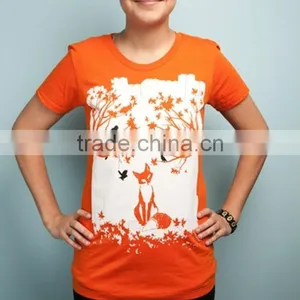 Screen Printed Orange t Shirt for Ladies thumbnail-1