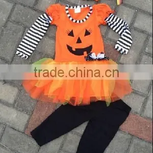 2014 New Hot Halloween Pumpkin Dress Pant Set With Matching Bow and Necklace Set thumbnail-1